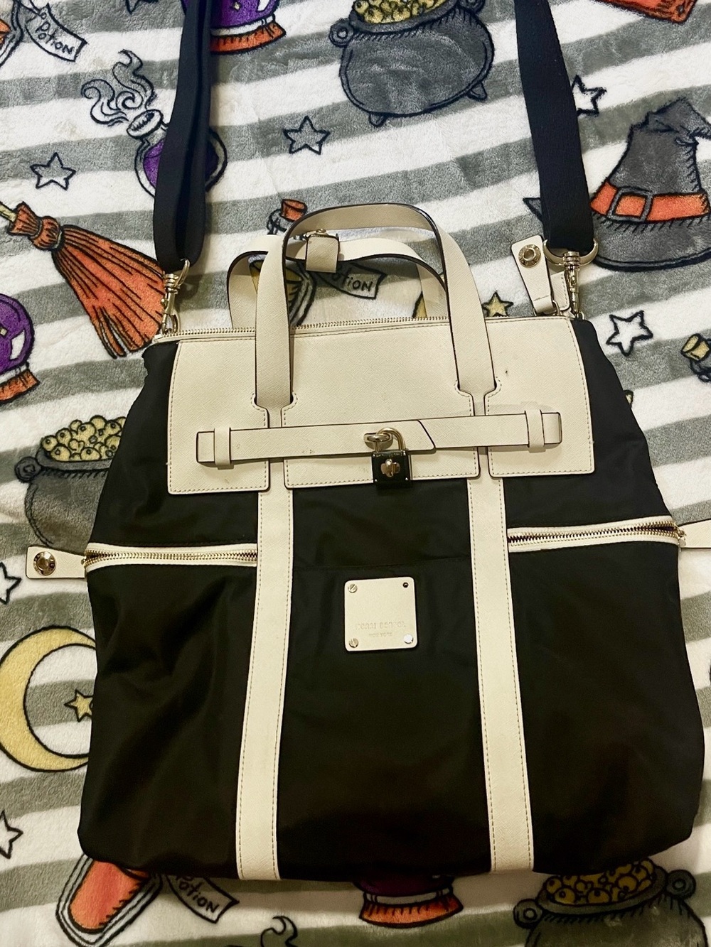 henri bendel Black and Cream Convertible Tote Backpack - Picture 3 of 3